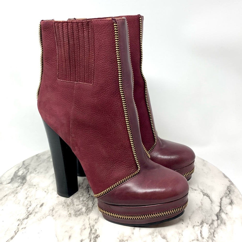 Rachel Zoe Zip Detail Burgundy Leather Platform Boots 7 Coquette Girl Edgy